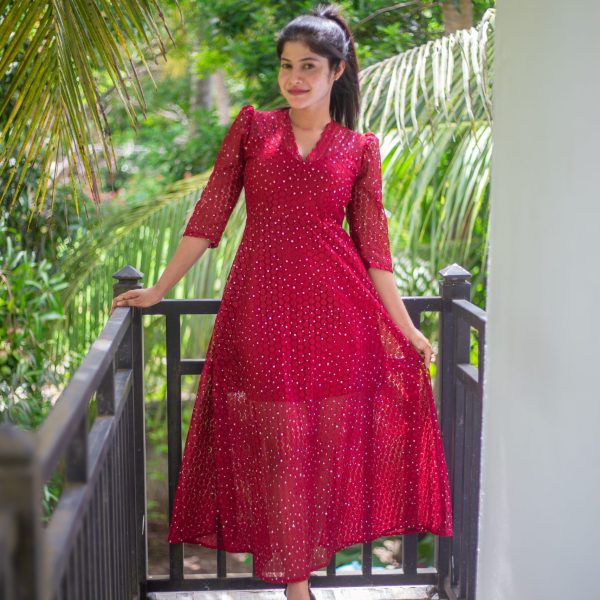 Lace V Neck Flared Dress